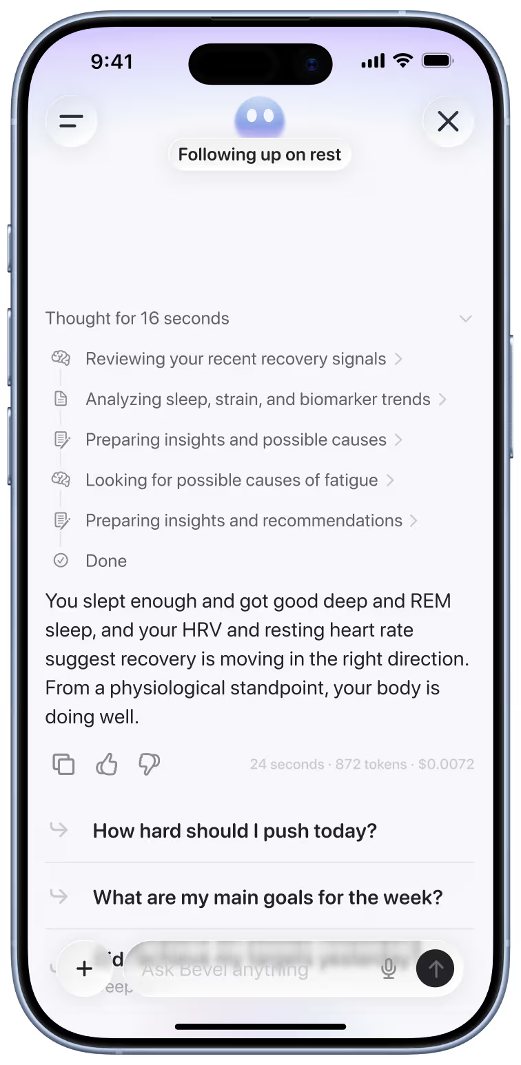 Bevel Intelligence explains recovery signals from sleep, heart rate, and other health data