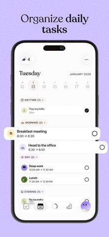 Tiimo’s time-blocked task list makes the next action visible inside the day