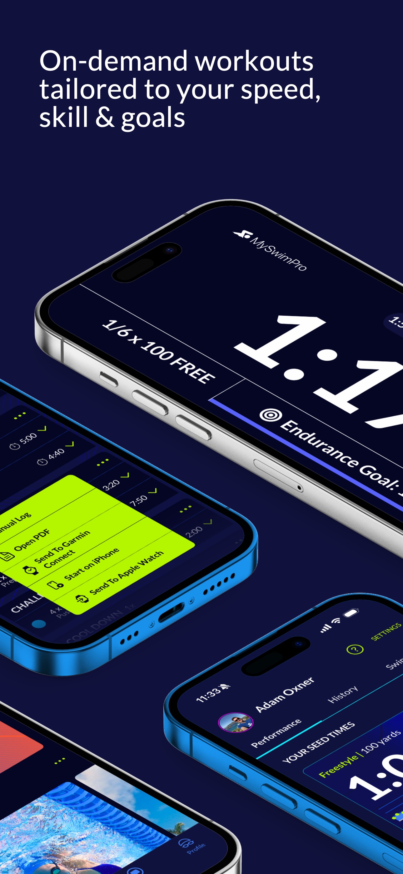 MySwimPro creates workouts from speed, level, and goals, then sends them to devices