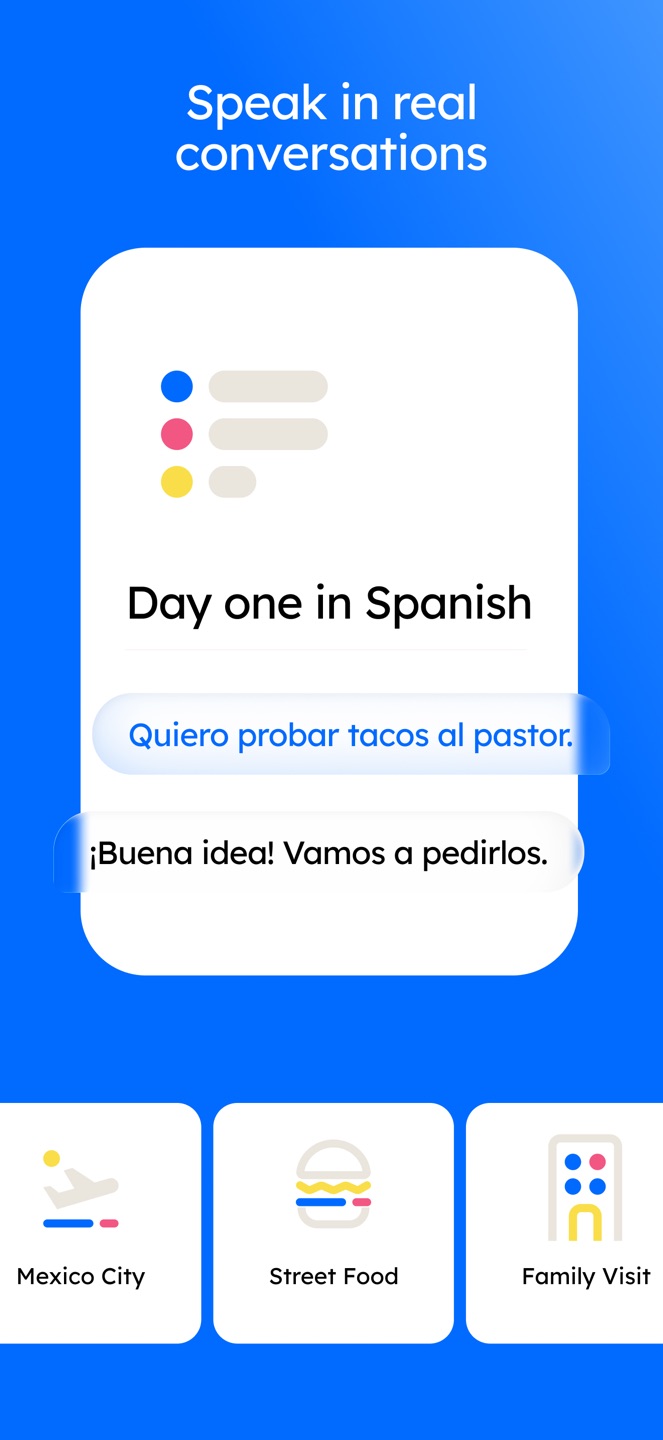Pingo presents everyday practice situations, such as ordering food, that can also become material for creator videos.