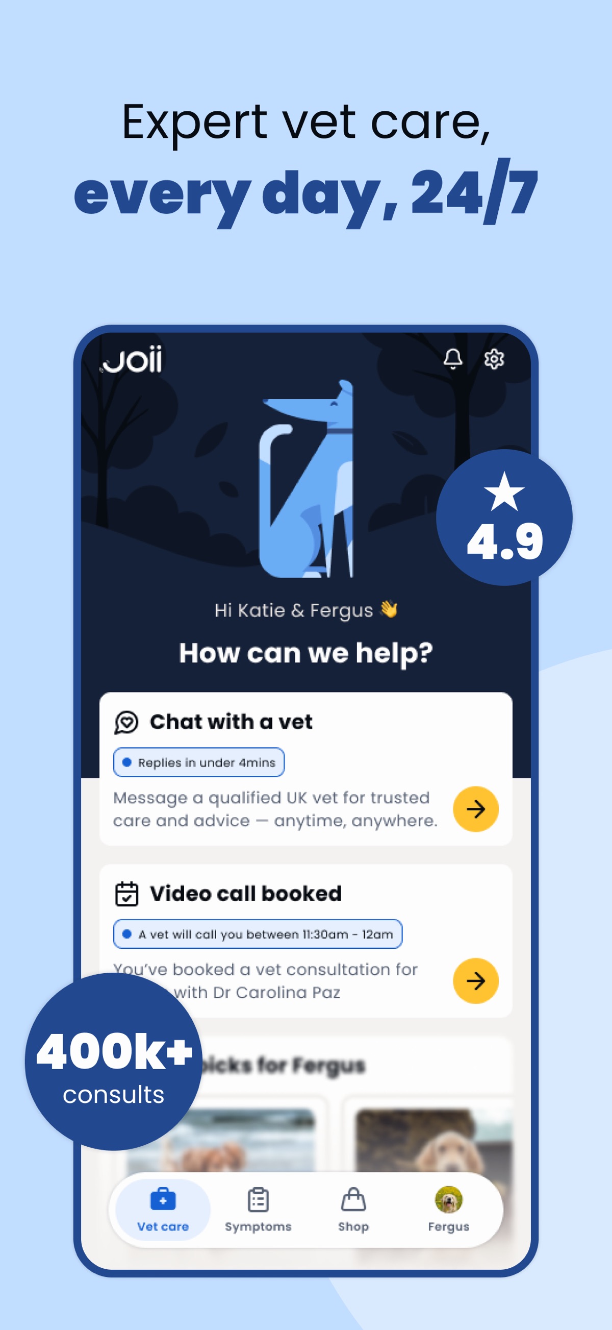 Joii’s App Store page presents online vets and pet-health services. This is an official product screenshot.