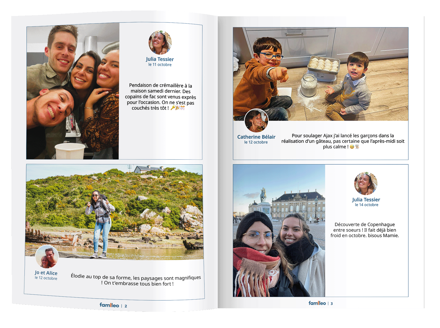 An official example of the inside pages of a Famileo newspaper.