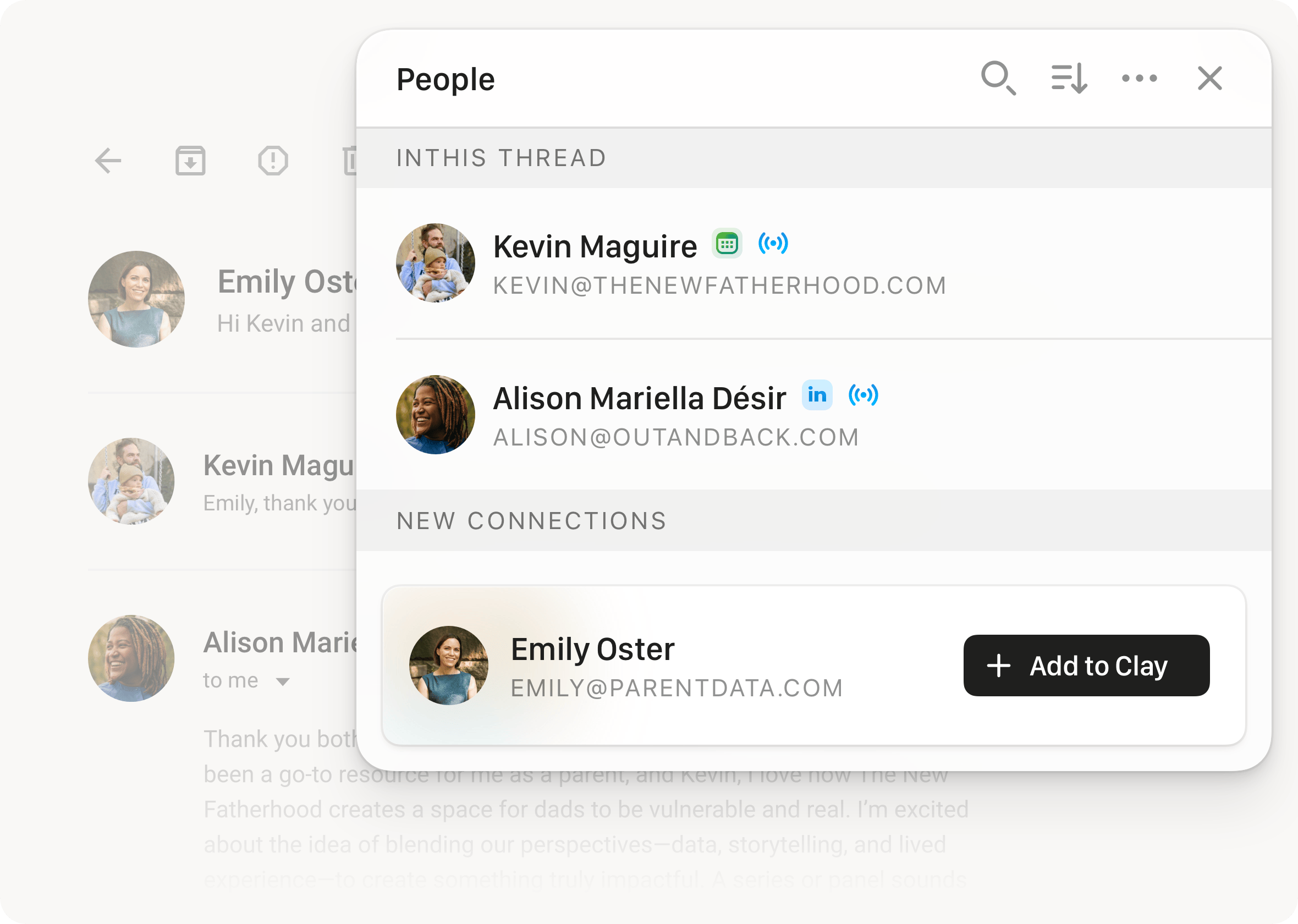 Mesh contact details and add controls beside a Gmail message