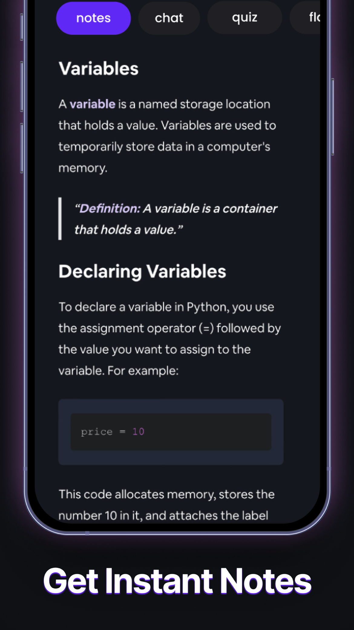 Turbo AI notes and quiz interface