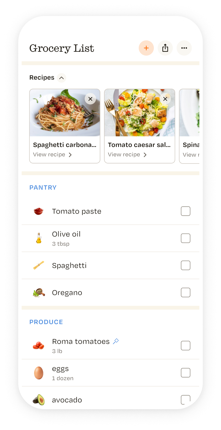 ReciMe’s official grocery-list interface