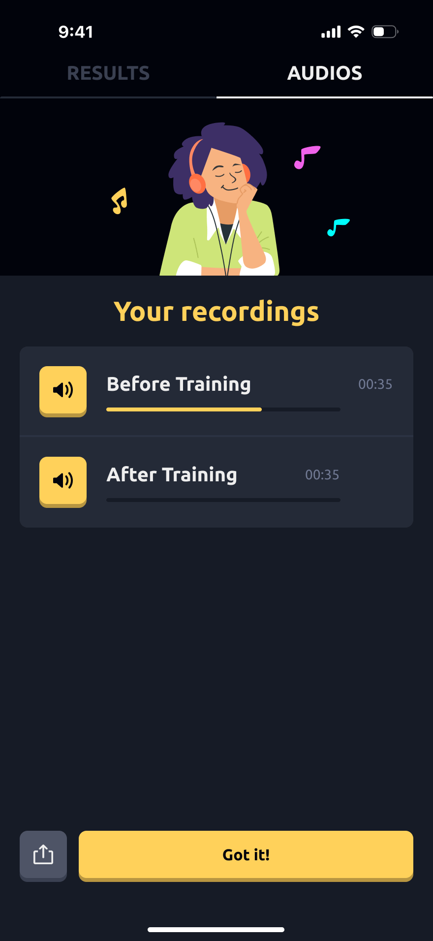 Vocal Image’s official before-and-after recording playback screen