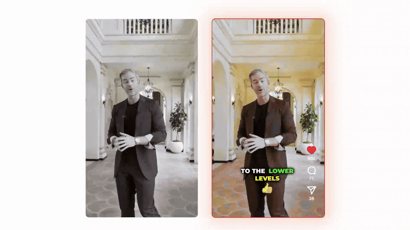 A before-and-after excerpt from Submagic’s official product demonstration
