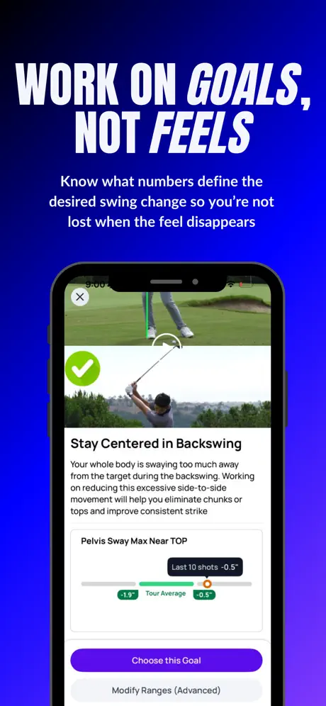 An official App Store image showing a selected goal and metrics for the ten most recent shots